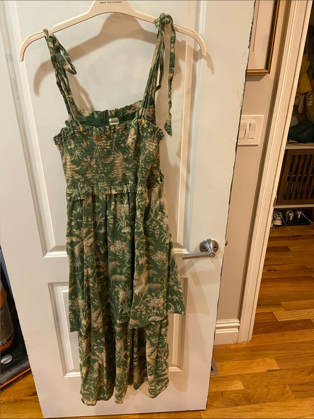 Rebecca Taylor Green Floral Tie-Strap Smocked Maxi Dress